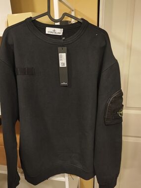 Stone Island Black Crewneck Sweatshirt with Sleeve Patch
